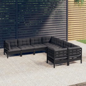 Garden furniture 8 pieces and cushions black solid pine wood by vidaXL, Garden sets - Ref: Foro24-3096975, Price: 735,40 €, D...