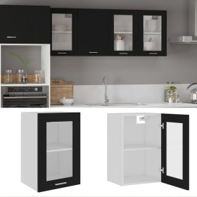 Black plywood glass hanging cabinet 40x31x60 cm by vidaXL, Kitchen cabinets - Ref: Foro24-802506, Price: 50,82 €, Discount: %