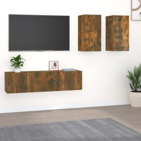 TV furniture set 4 pieces smoked oak plywood by vidaXL, TV Furniture - Ref: Foro24-3120269, Price: 123,99 €, Discount: %