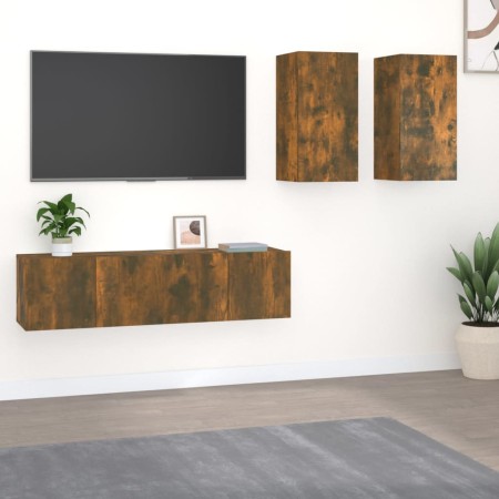 TV furniture set 4 pieces smoked oak plywood by vidaXL, TV Furniture - Ref: Foro24-3120269, Price: 123,15 €, Discount: %