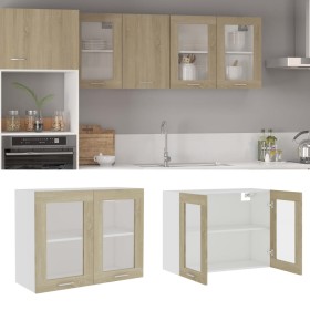 Glass and chipboard hanging cabinet sonoma oak 80x31x60 cm by vidaXL, Kitchen cabinets - Ref: Foro24-802532, Price: 79,99 €, ...