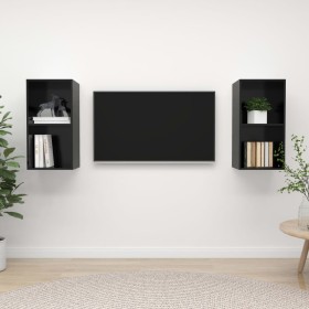 Living room wall unit 2 pieces in black gloss engineered wood by vidaXL, TV Furniture - Ref: Foro24-3079851, Price: 73,39 €, ...