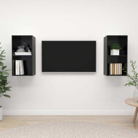 Wohnzimmer Wandmöbel 2 Stücke aus schwarz glänzendem Ingenieurholz von vidaXL, TV-Möbel - Ref: Foro24-3079851, Preis: 73,39 €...