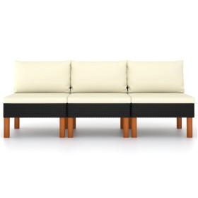 Zentralsofas, 3 Einheiten, synthetisches Rattan und Eukalyptusholz von vidaXL, Modulare Sofas für den Außenbereich - Ref: For...