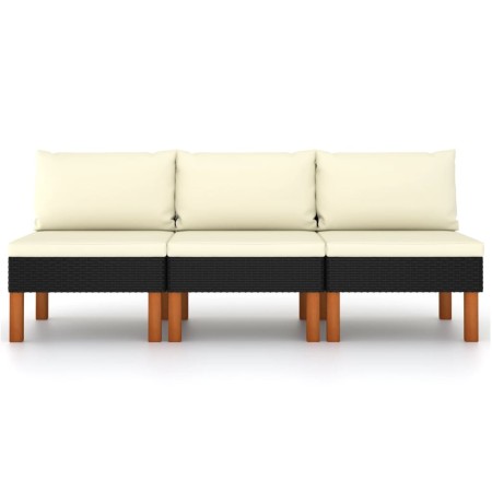 Zentralsofas, 3 Einheiten, synthetisches Rattan und Eukalyptusholz von vidaXL, Modulare Sofas für den Außenbereich - Ref: For...