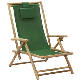 Silla de relax reclinable de bambú y tela verde de vidaXL, Sillas de jardín - Ref: Foro24-313027, Precio: 51,99 €, Descuento: %