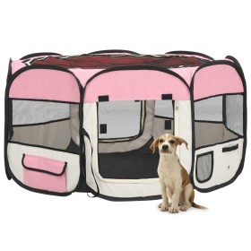 Parque de perros plegable y bolsa transporte rosa 125x125x61cm de vidaXL, Casetas y cercados para perros - Ref: Foro24-171011...