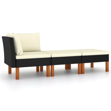 Set muebles de jardín 3 pzas ratán sintético madera eucalipto de vidaXL, Sofás modulares de exterior - Ref: Foro24-315769, Pr...