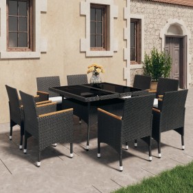 Garten-Essset 9-teilig aus PE-Rattan und schwarzem Akazienholz von vidaXL, Gartensets - Ref: Foro24-3058344, Preis: 618,99 €,...