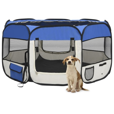 Parque de perros plegable y bolsa transporte azul 125x125x61cm de vidaXL, Casetas y cercados para perros - Ref: Foro24-171015...