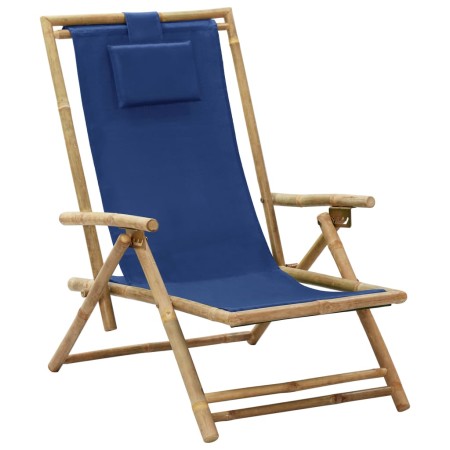 Silla de relax reclinable de bambú y tela azul marino de vidaXL, Sillas de jardín - Ref: Foro24-313025, Precio: 52,65 €, Desc...