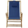 Reclining bamboo and navy blue fabric relaxation chair by vidaXL, Garden chairs - Ref: Foro24-313025, Price: 52,65 €, Discoun...