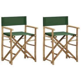 Folding director's chairs, 2 pieces, bamboo and green fabric by vidaXL, Garden chairs - Ref: Foro24-313032, Price: 87,99 €, D...