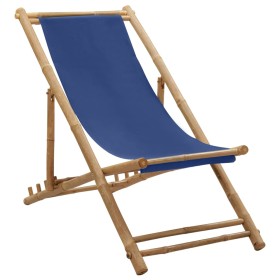 Bamboo and Navy Canvas Beach Chair by vidaXL, Garden chairs - Ref: Foro24-313019, Price: 55,99 €, Discount: %