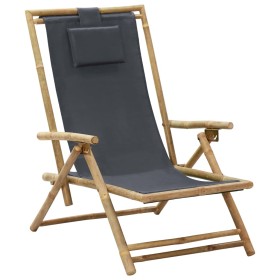 Silla de relax reclinable de bambú y tela gris oscuro de vidaXL, Sillas de jardín - Ref: Foro24-313024, Precio: 69,99 €, Desc...