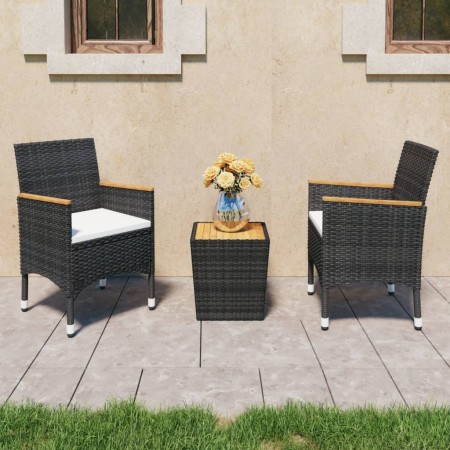 Gartentisch und Stühle 3 Stück synthetisches Rattan Akazienholz schwarz von vidaXL, Gartensets - Ref: Foro24-3058366, Preis: ...