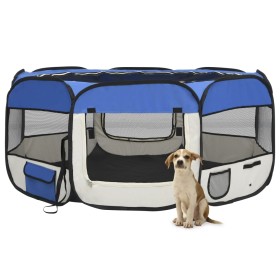 Zusammenklappbarer Hundelaufstall und blaue Transporttasche 145x145x61cm von vidaXL, Hundehütten und Zäune - Ref: Foro24-1710...