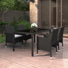 Set de comedor de jardín 5 pzas ratán PE vidrio templado negro de vidaXL, Conjuntos de jardín - Ref: Foro24-3058418, Precio: ...