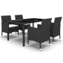 Set de comedor de jardín 5 pzas ratán PE vidrio templado negro de vidaXL, Conjuntos de jardín - Ref: Foro24-3058418, Precio: ...