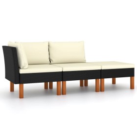 Set muebles de jardín 3 pzas ratán sintético madera eucalipto de vidaXL, Sofás modulares de exterior - Ref: Foro24-315766, Pr...