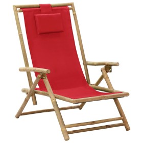 Silla de relax reclinable de bambú y tela roja de vidaXL, Sillas de jardín - Ref: Foro24-313026, Precio: 51,34 €, Descuento: %