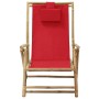 Silla de relax reclinable de bambú y tela roja de vidaXL, Sillas de jardín - Ref: Foro24-313026, Precio: 51,34 €, Descuento: %