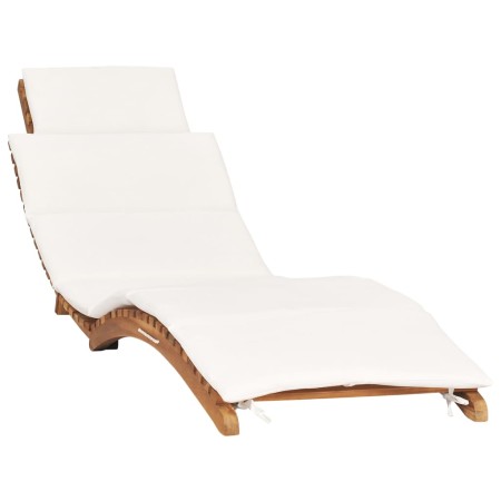 Tumbona plegable con cojín blanco crema madera maciza de teca de vidaXL, Tumbonas - Ref: Foro24-310667, Precio: 198,75 €, Des...