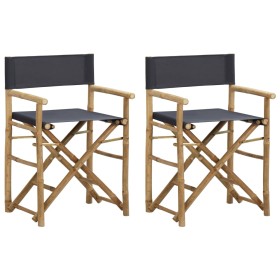 Folding director chairs 2 pieces bamboo and dark gray fabric by vidaXL, Garden chairs - Ref: Foro24-313029, Price: 64,80 €, D...