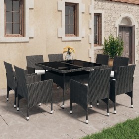 Garten-Essset 9-teilig aus PE-Rattan und schwarzem Glas von vidaXL, Gartensets - Ref: Foro24-3058338, Preis: 610,23 €, Rabatt: %