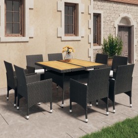 Set de comedor de jardín 9 pzas ratán PE y madera acacia negro de vidaXL, Conjuntos de jardín - Ref: Foro24-3058342, Precio: ...