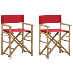 Folding director chairs 2 pieces bamboo and red fabric by vidaXL, Garden chairs - Ref: Foro24-313031, Price: 72,99 €, Discoun...