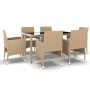 Set de comedor de jardín 7 pzas ratán sintético vidrio beige de vidaXL, Conjuntos de jardín - Ref: Foro24-3058430, Precio: 53...