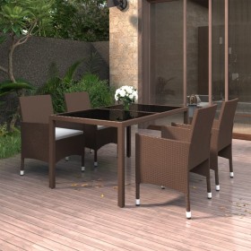 Garden dining set 5 pieces synthetic rattan brown glass by vidaXL, Garden sets - Ref: Foro24-3058421, Price: 372,99 €, Discou...