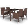 Garden dining set 5 pieces synthetic rattan brown glass by vidaXL, Garden sets - Ref: Foro24-3058421, Price: 375,98 €, Discou...