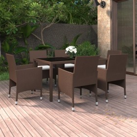 Set de comedor de jardín 7 pzas ratán PE vidrio templado marrón de vidaXL, Conjuntos de jardín - Ref: Foro24-3058431, Precio:...