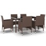 Set de comedor de jardín 7 pzas ratán PE vidrio templado marrón de vidaXL, Conjuntos de jardín - Ref: Foro24-3058431, Precio:...