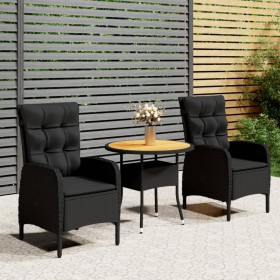 3-teiliges Garten-Ess-Set aus schwarzem synthetischem Rattan von vidaXL, Gartensets - Ref: Foro24-3058549, Preis: 391,46 €, R...