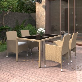 Set de comedor de jardín 5 pzas ratán sintético vidrio beige de vidaXL, Conjuntos de jardín - Ref: Foro24-3058420, Precio: 37...