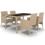 Set de comedor de jardín 5 pzas ratán sintético vidrio beige de vidaXL, Conjuntos de jardín - Ref: Foro24-3058420, Precio: 37...