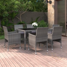 Set de comedor de jardín 7 pzas ratán sintético vidrio gris de vidaXL, Conjuntos de jardín - Ref: Foro24-3058429, Precio: 533...