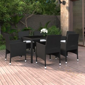 Garden dining set 7 pieces synthetic rattan black glass by vidaXL, Garden sets - Ref: Foro24-3058428, Price: 502,99 €, Discou...