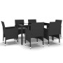 Set de comedor de jardín 7 pzas ratán sintético vidrio negro de vidaXL, Conjuntos de jardín - Ref: Foro24-3058428, Precio: 48...