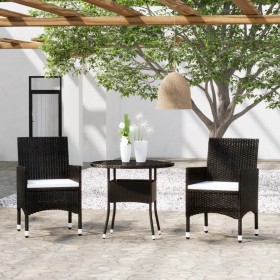 Juego de comedor para jardín 3 piezas ratán sintético negro de vidaXL, Conjuntos de jardín - Ref: Foro24-3058478, Precio: 231...