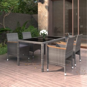 Set de comedor de jardín 5 pzas ratán sintético vidrio gris de vidaXL, Conjuntos de jardín - Ref: Foro24-3058425, Precio: 420...