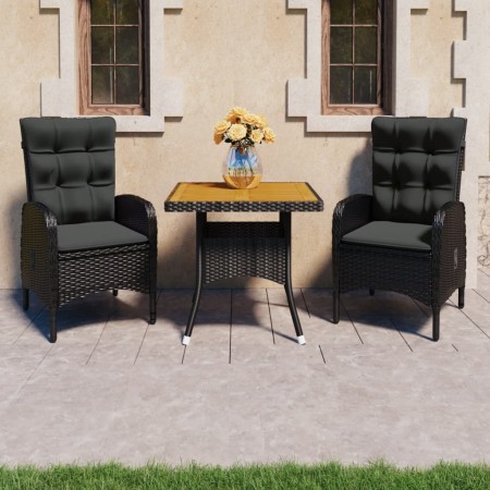 3-piece black synthetic rattan garden furniture set with acacia wood. by vidaXL, Garden sets - Ref: Foro24-3058527, Price: 43...