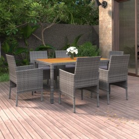 Garten-Essgruppe 7-teilig aus grauem synthetischem Rattan von vidaXL, Gartensets - Ref: Foro24-3058433, Preis: 542,99 €, Raba...