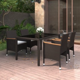 Garten-Essgruppe 5-teilig PE-Rattan schwarz gehärtetes Glas von vidaXL, Gartensets - Ref: Foro24-3058424, Preis: 374,99 €, Ra...