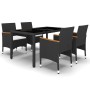 Set de comedor de jardín 5 pzas ratán PE vidrio templado negro de vidaXL, Conjuntos de jardín - Ref: Foro24-3058424, Precio: ...