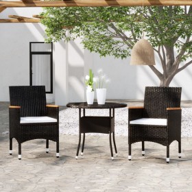 Juego de comedor para jardín 3 piezas ratán sintético negro de vidaXL, Conjuntos de jardín - Ref: Foro24-3058484, Precio: 238...