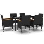 Set de comedor de jardín 7 pzas ratán sintético vidrio negro de vidaXL, Conjuntos de jardín - Ref: Foro24-3058434, Precio: 45...